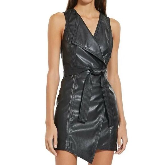 BCBG MAXAZRIA Layla Asymmetric Faux Leather Dress - Picture 1 of 6